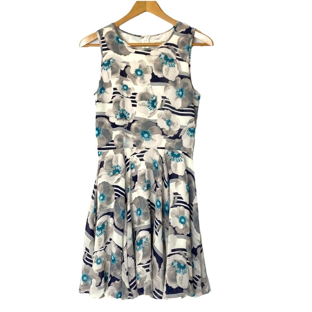 Maison Jules Fit & Flare Sleeveless Dress Womens Size Small Off White Floral